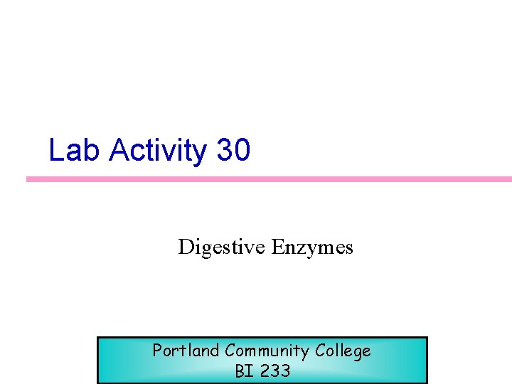 Lab Activity 30 Digestive Enzymes Portland Community College BI 233 