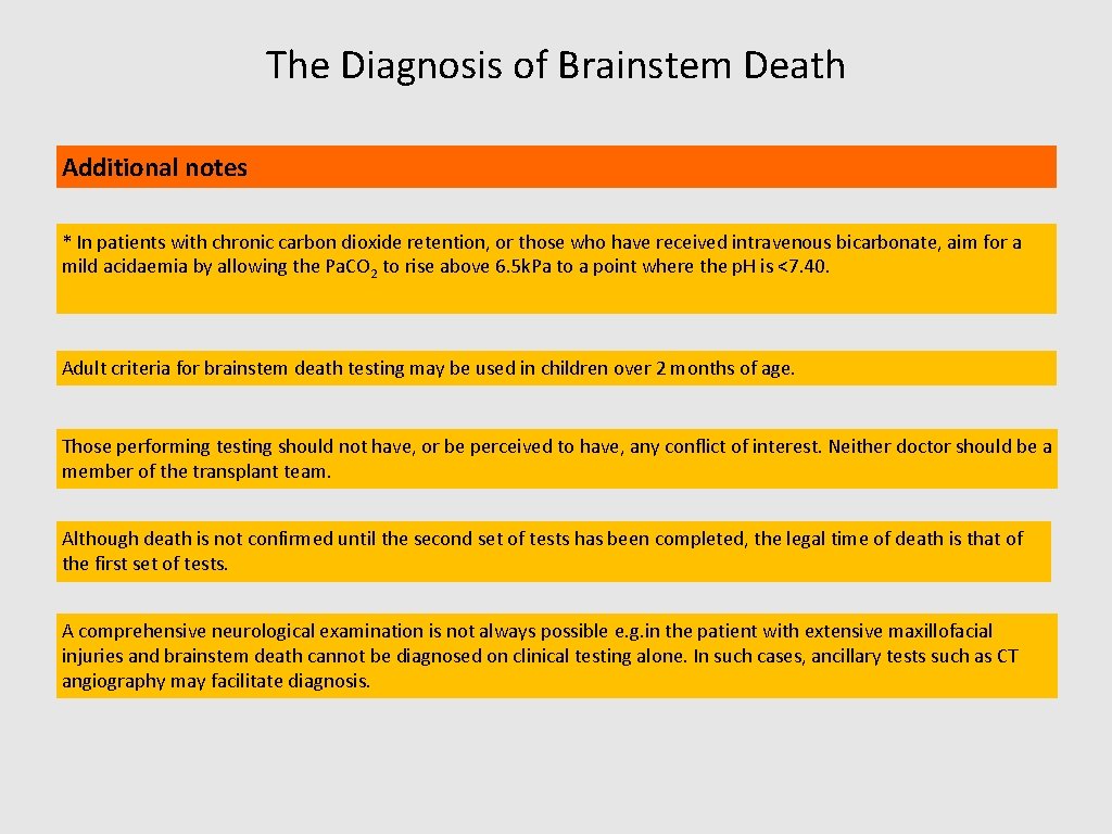 The Diagnosis of Brainstem Death Additional notes * In patients with chronic carbon dioxide
