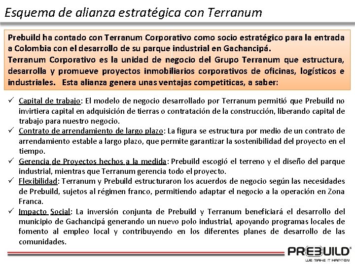 Esquema de alianza estratégica con Terranum Prebuild ha contado con Terranum Corporativo como socio