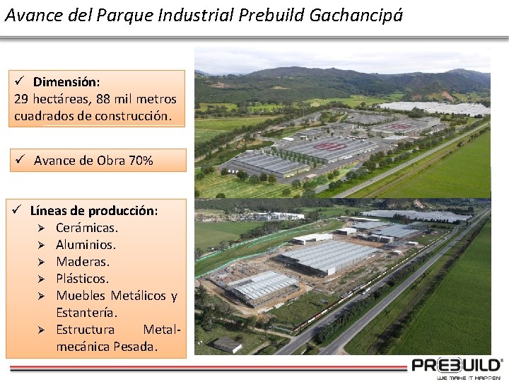 Avance del Parque Industrial Prebuild Gachancipá ü Dimensión: 29 hectáreas, 88 mil metros cuadrados