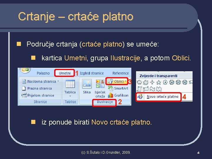 Crtanje – crtaće platno n Područje crtanja (crtaće platno) se umeće: n kartica Umetni,