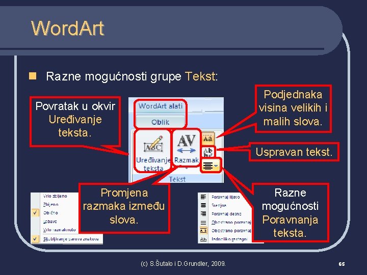 Word. Art n Razne mogućnosti grupe Tekst: Podjednaka visina velikih i malih slova. Povratak