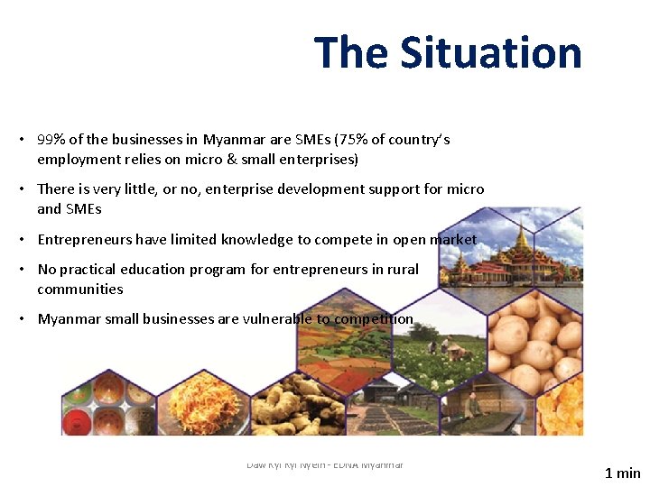 The Situation • 99% of the businesses in Myanmar are SMEs (75% of country’s