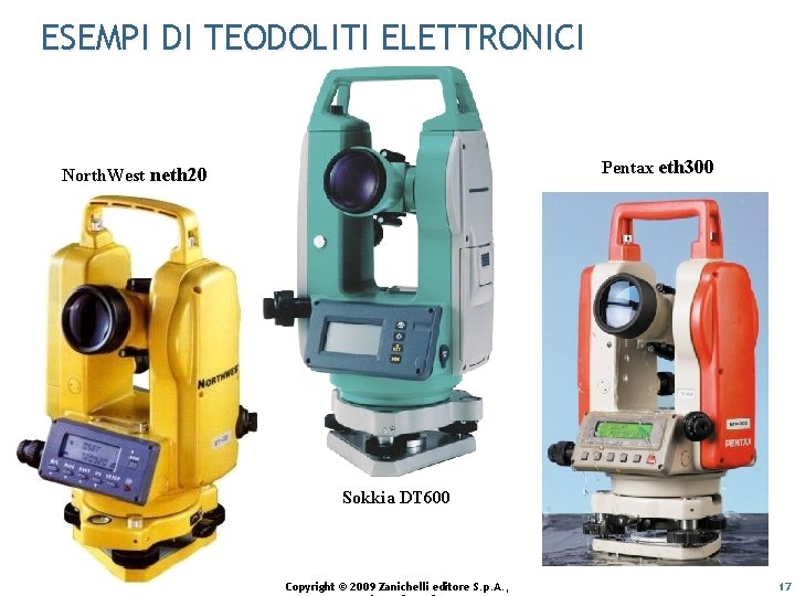 ESEMPI DI TEODOLITI ELETTRONICI Pentax eth 300 North. West neth 20 Sokkia DT 600