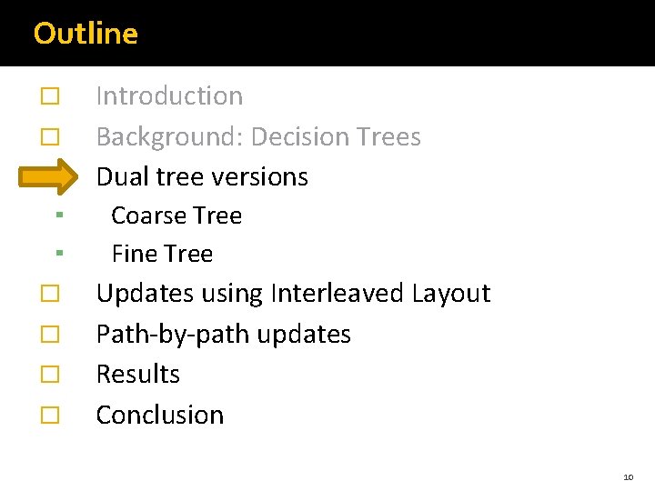 Outline � � � ▪ ▪ � � Introduction Background: Decision Trees Dual tree Outline � � � ▪ ▪ � � Introduction Background: Decision Trees Dual tree