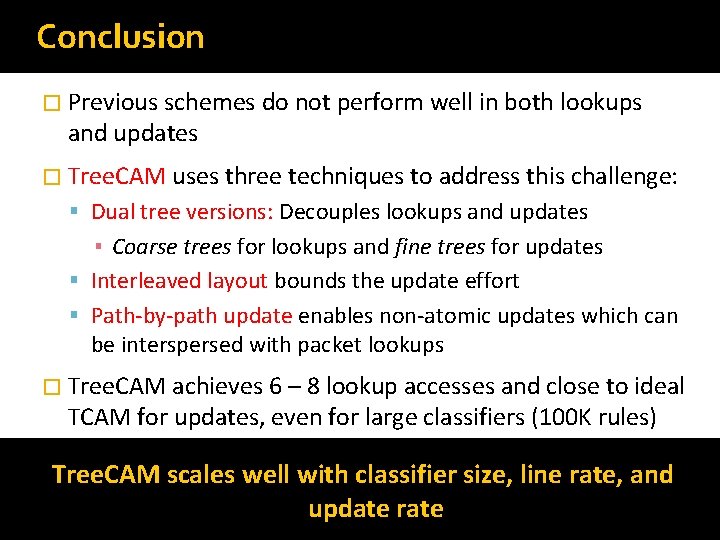 Conclusion � Previous schemes do not perform well in both lookups and updates � Conclusion � Previous schemes do not perform well in both lookups and updates �