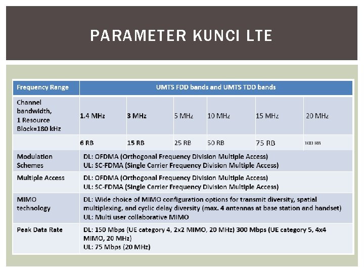 PARAMETER KUNCI LTE 