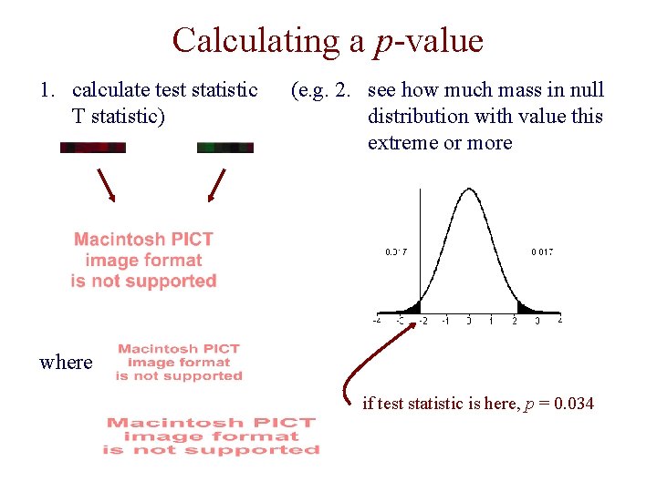 Calculating a p-value 1. calculate test statistic T statistic) (e. g. 2. see how