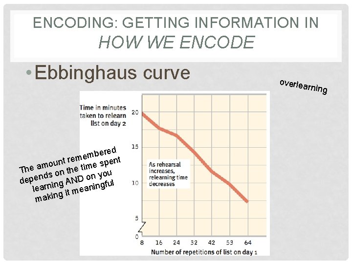 ENCODING: GETTING INFORMATION IN HOW WE ENCODE • Ebbinghaus curve ered b m e