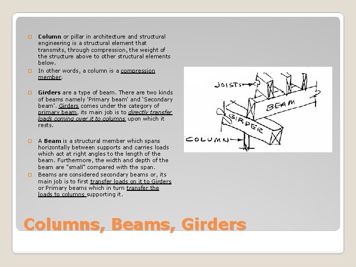 � � Column or pillar in architecture and structural engineering is a structural element