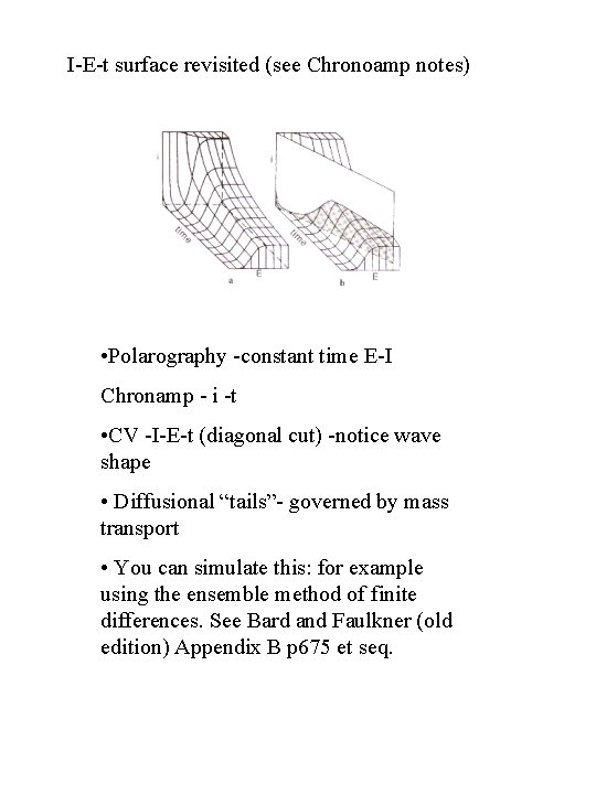 I-E-t surface revisited (see Chronoamp notes) • Polarography -constant time E-I Chronamp - i