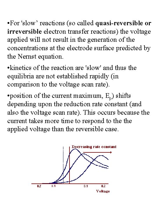  • For 'slow’ reactions (so called quasi-reversible or irreversible electron transfer reactions) the