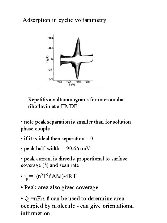 Adsorption in cyclic voltammetry Repetitive voltammograms for micromolar riboflavin at a HMDE • note