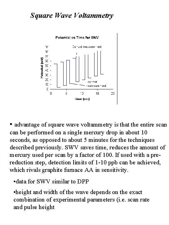 Square Wave Voltammetry • advantage of square wave voltammetry is that the entire scan