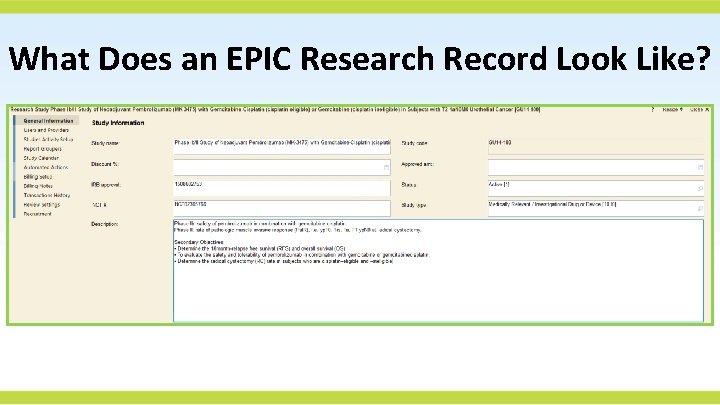 What Does an EPIC Research Record Look Like? 