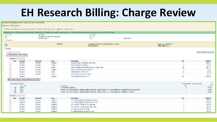 EH Research Billing: Charge Review 