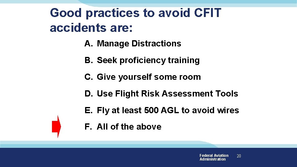 Good practices to avoid CFIT accidents are: A. Manage Distractions B. Seek proficiency training Good practices to avoid CFIT accidents are: A. Manage Distractions B. Seek proficiency training