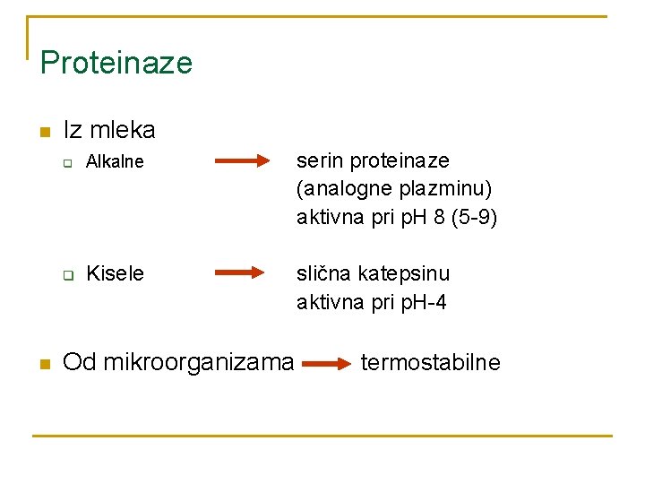 Proteinaze n n Iz mleka q Alkalne serin proteinaze (analogne plazminu) aktivna pri p.