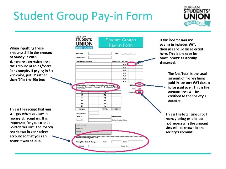 Student Group Pay-in Form When inputting these amounts, fill in the amount of money