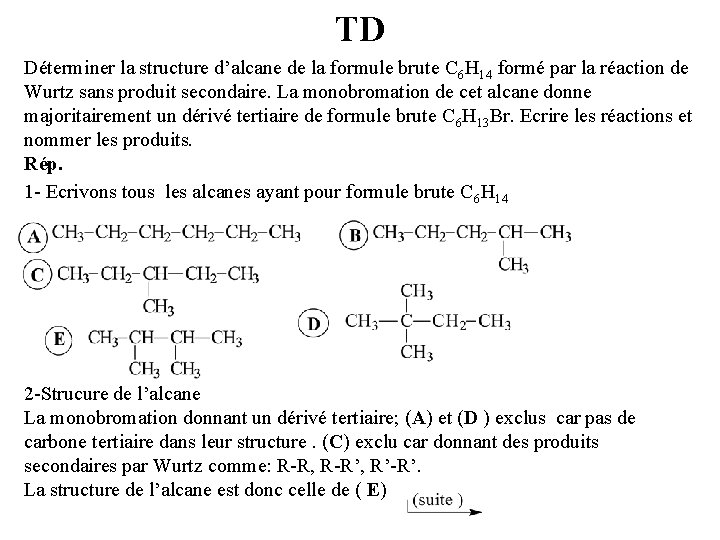 TD Déterminer la structure d’alcane de la formule brute C 6 H 14 formé