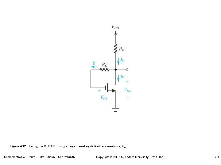 Figure 4. 32 Biasing the MOSFET using a large drain-to-gate feedback resistance, RG. Microelectronic