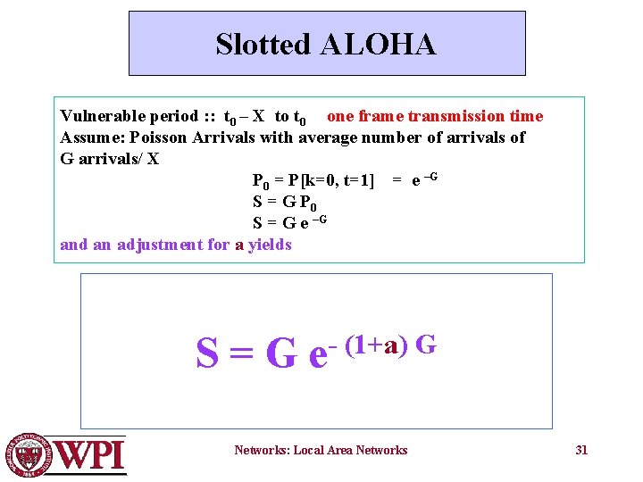 Slotted ALOHA Vulnerable period : : t 0 – X to t 0 one