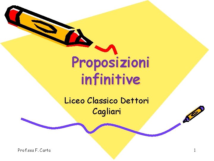 Proposizioni infinitive Liceo Classico Dettori Cagliari Prof. ssa F. Carta 1 