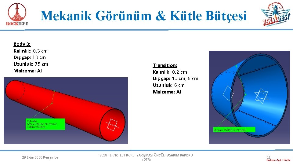 Mekanik Görünüm & Kütle Bütçesi Body 3: Kalınlık: 0. 3 cm Dış çap: 10