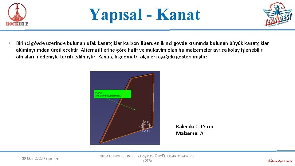 Yapısal - Kanat • Birinci gövde üzerinde bulunan ufak kanatçıklar karbon fiberden ikinci gövde