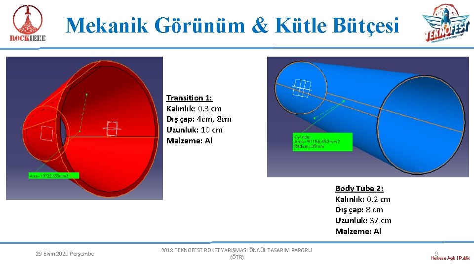 Mekanik Görünüm & Kütle Bütçesi Transition 1: Kalınlık: 0. 3 cm Dış çap: 4