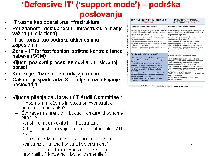 ‘Defensive IT’ (‘support mode’) – podrška poslovanju • • IT važna kao operativna infrastruktura