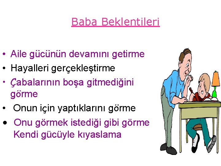 Baba Beklentileri • Aile gücünün devamını getirme • Hayalleri gerçekleştirme • Çabalarının boşa gitmediğini