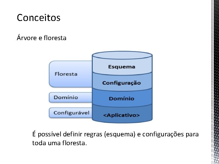 Conceitos Árvore e floresta É possível definir regras (esquema) e configurações para toda uma