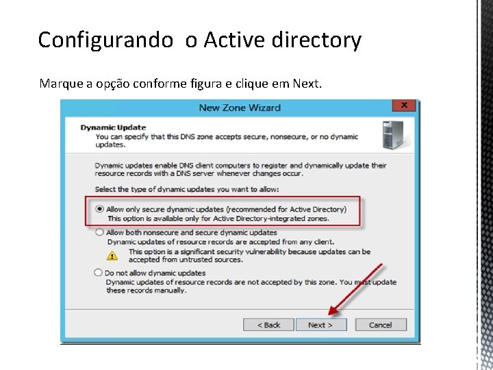 Configurando o Active directory Marque a opção conforme figura e clique em Next. 