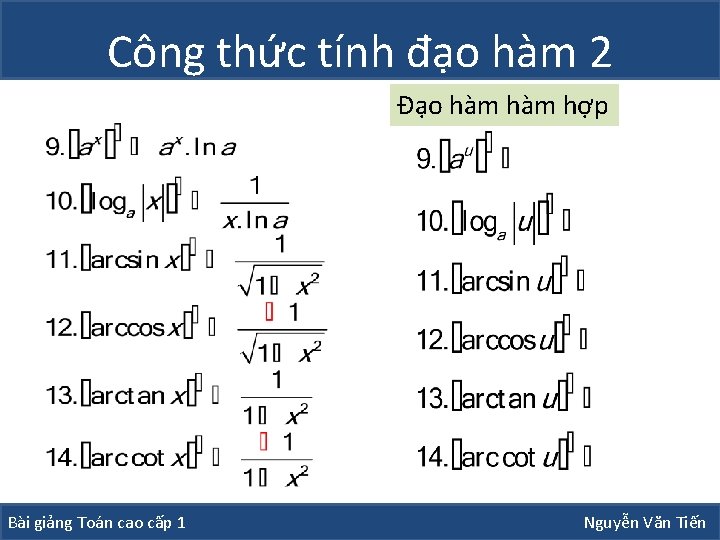 Công thức tính đạo hàm 2 Đạo hàm hợp Bài giảng Toán cao cấp Công thức tính đạo hàm 2 Đạo hàm hợp Bài giảng Toán cao cấp