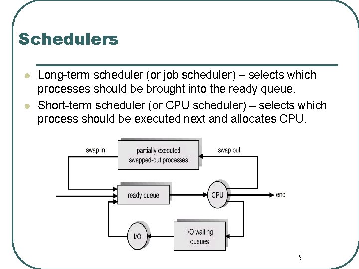 Schedulers l l Long-term scheduler (or job scheduler) – selects which processes should be