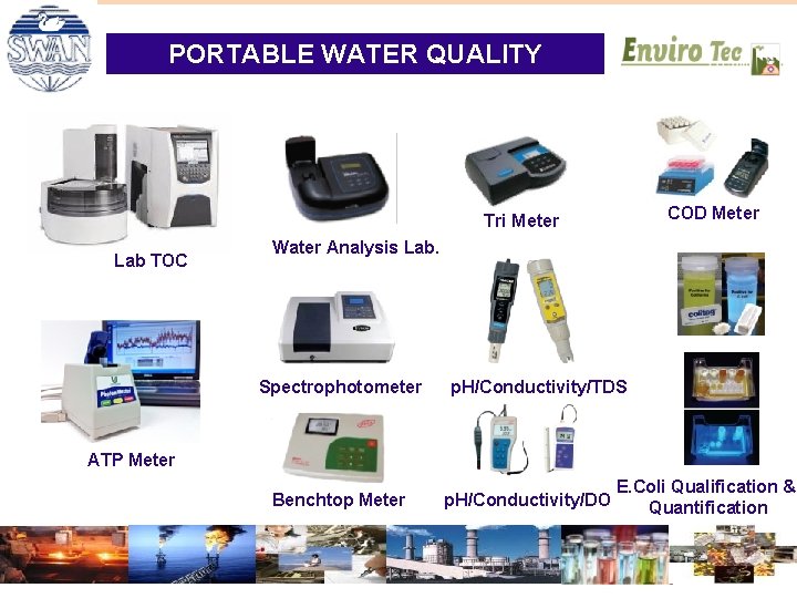 PORTABLE WATER QUALITY INSTRUMENTS COD Meter Tri Meter Lab TOC Water Analysis Lab. Spectrophotometer PORTABLE WATER QUALITY INSTRUMENTS COD Meter Tri Meter Lab TOC Water Analysis Lab. Spectrophotometer