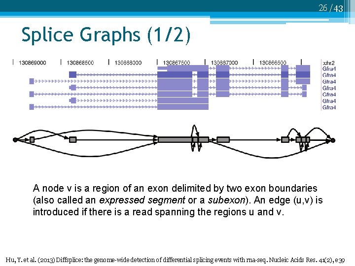 26 /43 Splice Graphs (1/2) A node v is a region of an exon
