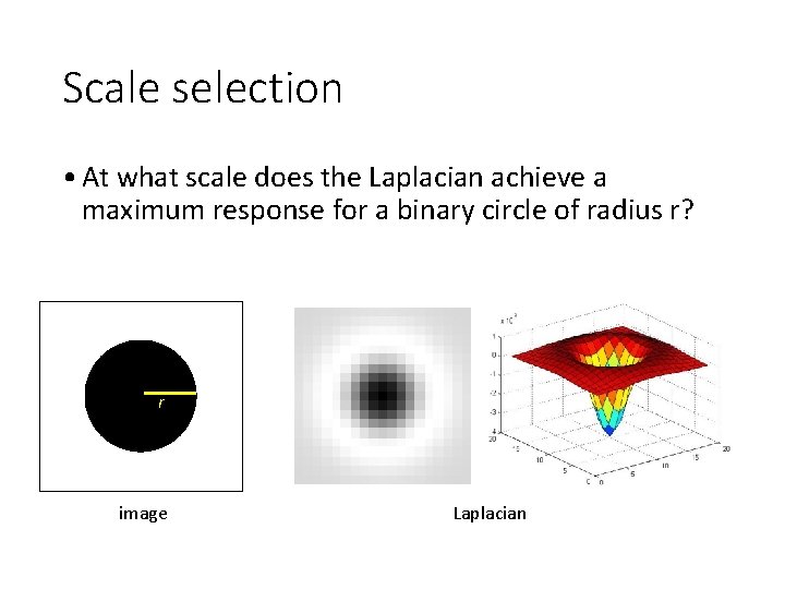 Scale selection • At what scale does the Laplacian achieve a maximum response for