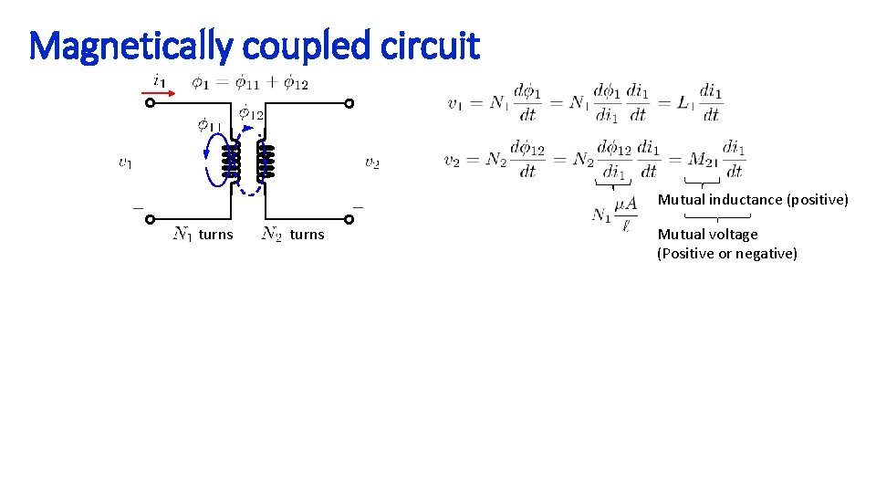 Magnetically coupled circuit Mutual inductance (positive) turns Mutual voltage (Positive or negative) 