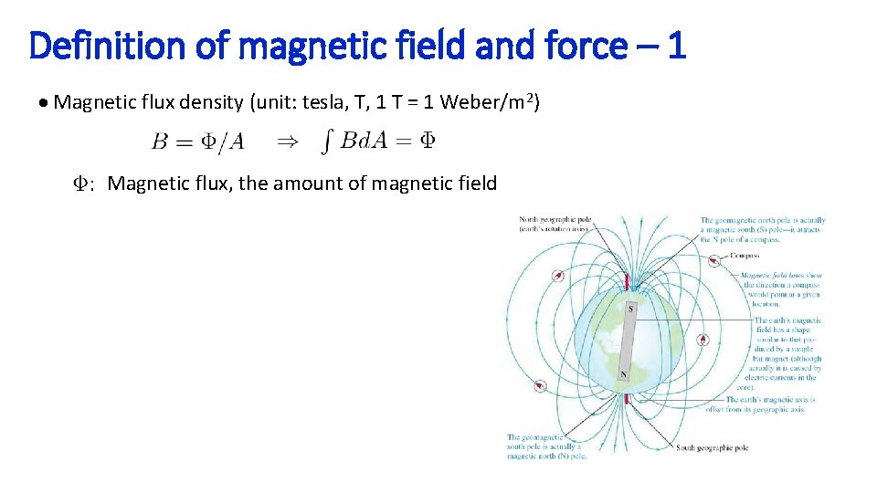Definition of magnetic field and force – 1 Magnetic flux density (unit: tesla, T,