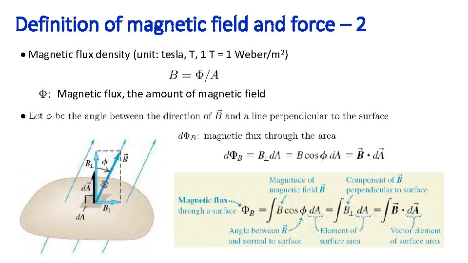Definition of magnetic field and force – 2 Magnetic flux density (unit: tesla, T,