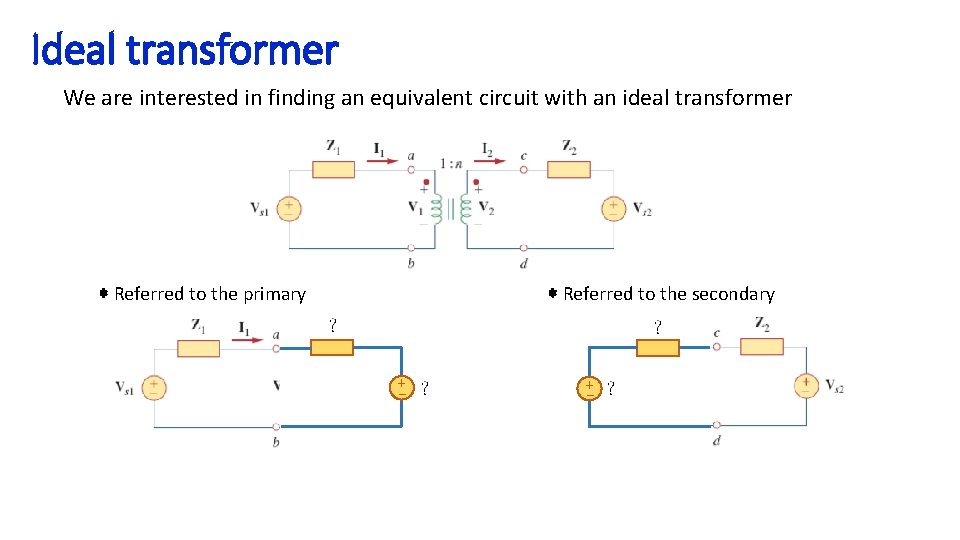 Ideal transformer We are interested in finding an equivalent circuit with an ideal transformer