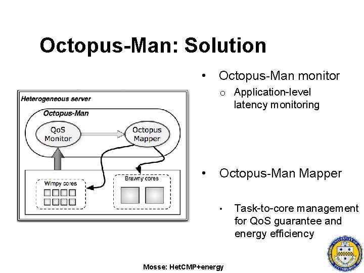 Octopus-Man: Solution • Octopus-Man monitor o Application-level latency monitoring • Octopus-Man Mapper • Mosse: