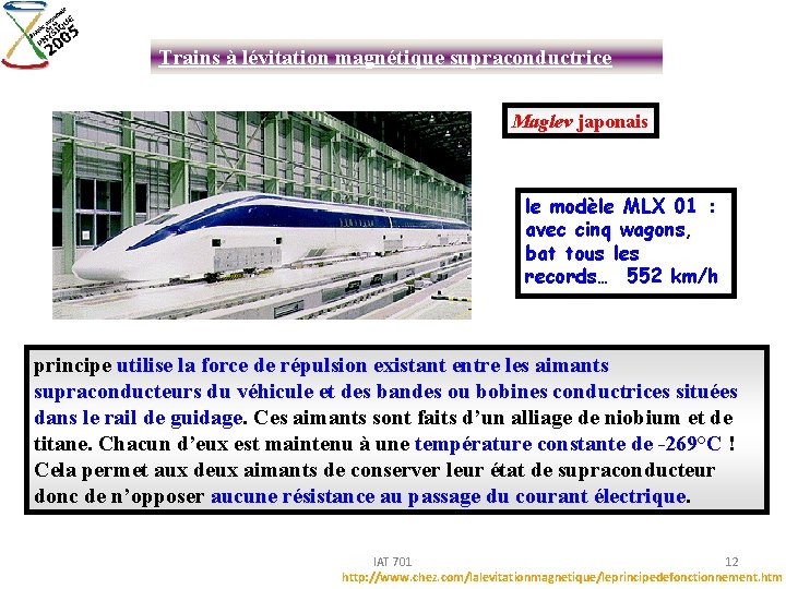 Trains à lévitation magnétique supraconductrice Maglev japonais le modèle MLX 01 : avec cinq
