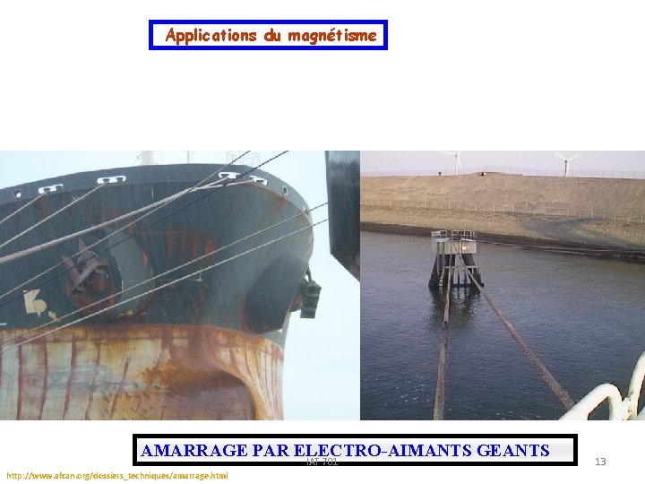 Applications du magnétisme AMARRAGE PAR ELECTRO-AIMANTS GEANTS IAT 701 http: //www. afcan. org/dossiers_techniques/amarrage. html