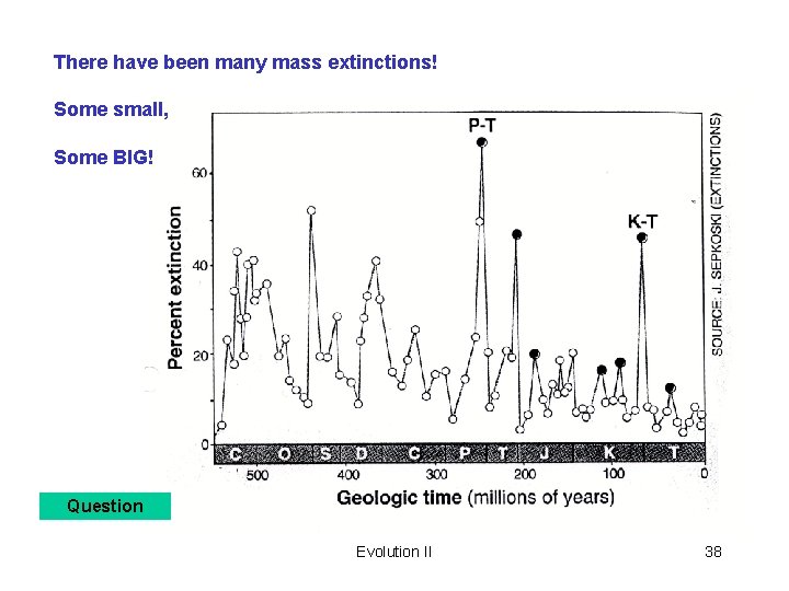 There have been many mass extinctions! Some small, Some BIG! Question Evolution II 38