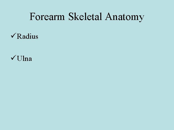 Forearm Skeletal Anatomy ü Radius ü Ulna 