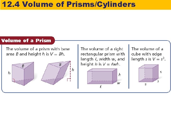 12. 4 Volume of Prisms/Cylinders 12. 4 Volume of Prisms/Cylinders
