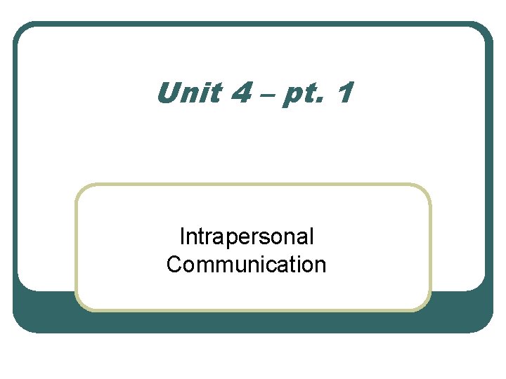 Unit 4 – pt. 1 Intrapersonal Communication 